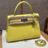 Hermes Kelly 32 Bag Handmade In Swift Calfskin Leather Silver Hardware 9R Lime