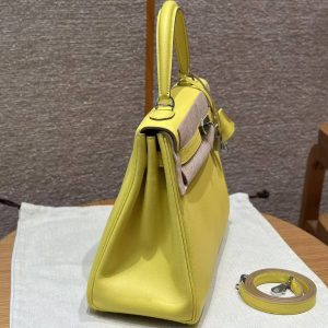 Hermes Kelly 32 Bag Handmade In Swift Calfskin Leather Silver Hardware 9R Lime - Image 18