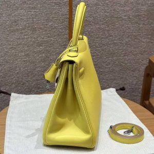 Hermes Kelly 32 Bag Handmade In Swift Calfskin Leather Silver Hardware 9R Lime - Image 17