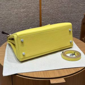 Hermes Kelly 32 Bag Handmade In Swift Calfskin Leather Silver Hardware 9R Lime - Image 16