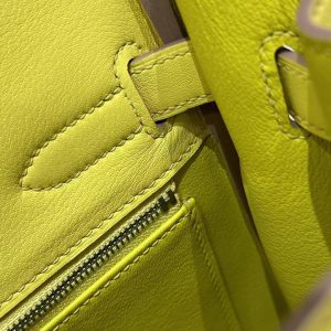 Hermes Kelly 32 Bag Handmade In Swift Calfskin Leather Silver Hardware 9R Lime - Image 13