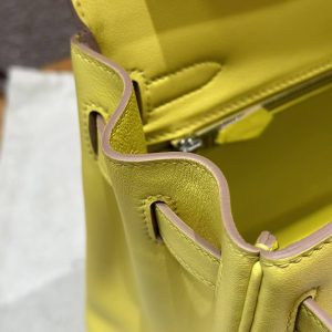 Hermes Kelly 32 Bag Handmade In Swift Calfskin Leather Silver Hardware 9R Lime - Image 12