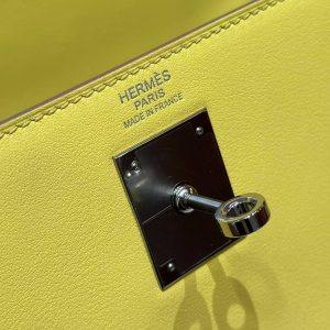 Hermes Kelly 32 Bag Handmade In Swift Calfskin Leather Silver Hardware 9R Lime - Image 10