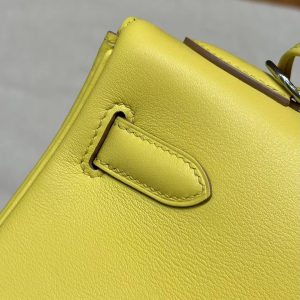 Hermes Kelly 32 Bag Handmade In Swift Calfskin Leather Silver Hardware 9R Lime - Image 9