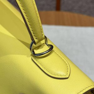 Hermes Kelly 32 Bag Handmade In Swift Calfskin Leather Silver Hardware 9R Lime - Image 7