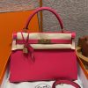Hermes Kelly 32 Bag Handmade In Epsom Calfskin Leather Gold Hardware i6 Rose Extreme