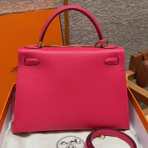 Hermes Kelly 32 Bag Handmade In Epsom Calfskin Leather Gold Hardware i6 Rose Extreme - Image 2