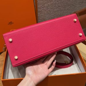 Hermes Kelly 32 Bag Handmade In Epsom Calfskin Leather Gold Hardware i6 Rose Extreme - Image 16