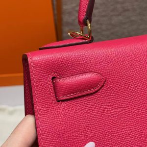 Hermes Kelly 32 Bag Handmade In Epsom Calfskin Leather Gold Hardware i6 Rose Extreme - Image 14