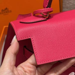 Hermes Kelly 32 Bag Handmade In Epsom Calfskin Leather Gold Hardware i6 Rose Extreme - Image 13