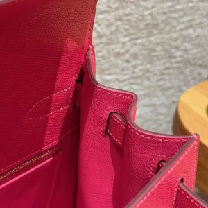 Hermes Kelly 32 Bag Handmade In Epsom Calfskin Leather Gold Hardware i6 Rose Extreme - Image 10