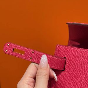 Hermes Kelly 32 Bag Handmade In Epsom Calfskin Leather Gold Hardware i6 Rose Extreme - Image 8