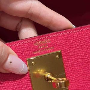 Hermes Kelly 32 Bag Handmade In Epsom Calfskin Leather Gold Hardware i6 Rose Extreme - Image 7