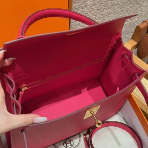 Hermes Kelly 32 Bag Handmade In Epsom Calfskin Leather Gold Hardware i6 Rose Extreme - Image 4