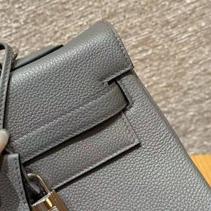 Hermes Kelly 35 Bag Handmade In Togo Calfskin Leather Silver Hardware 0L Gris Mayer - Image 14