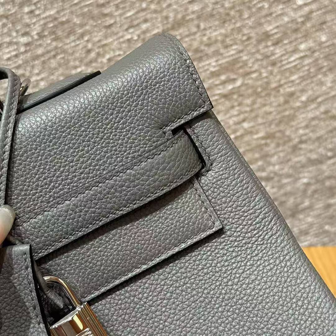 Hermes Kelly 35 Bag Handmade In Togo Calfskin Leather Silver Hardware 0L Gris Mayer - Image 14
