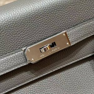 Hermes Kelly 35 Bag Handmade In Togo Calfskin Leather Silver Hardware 0L Gris Mayer - Image 13