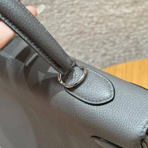Hermes Kelly 35 Bag Handmade In Togo Calfskin Leather Silver Hardware 0L Gris Mayer - Image 12