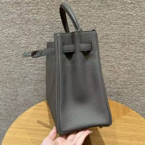 Hermes Kelly 35 Bag Handmade In Togo Calfskin Leather Silver Hardware 0L Gris Mayer - Image 4