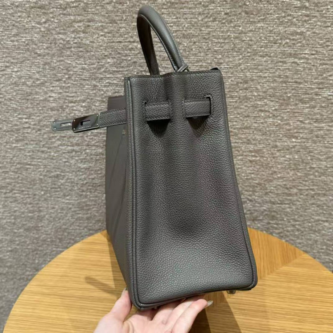 Hermes Kelly 35 Bag Handmade In Togo Calfskin Leather Silver Hardware 0L Gris Mayer - Image 4