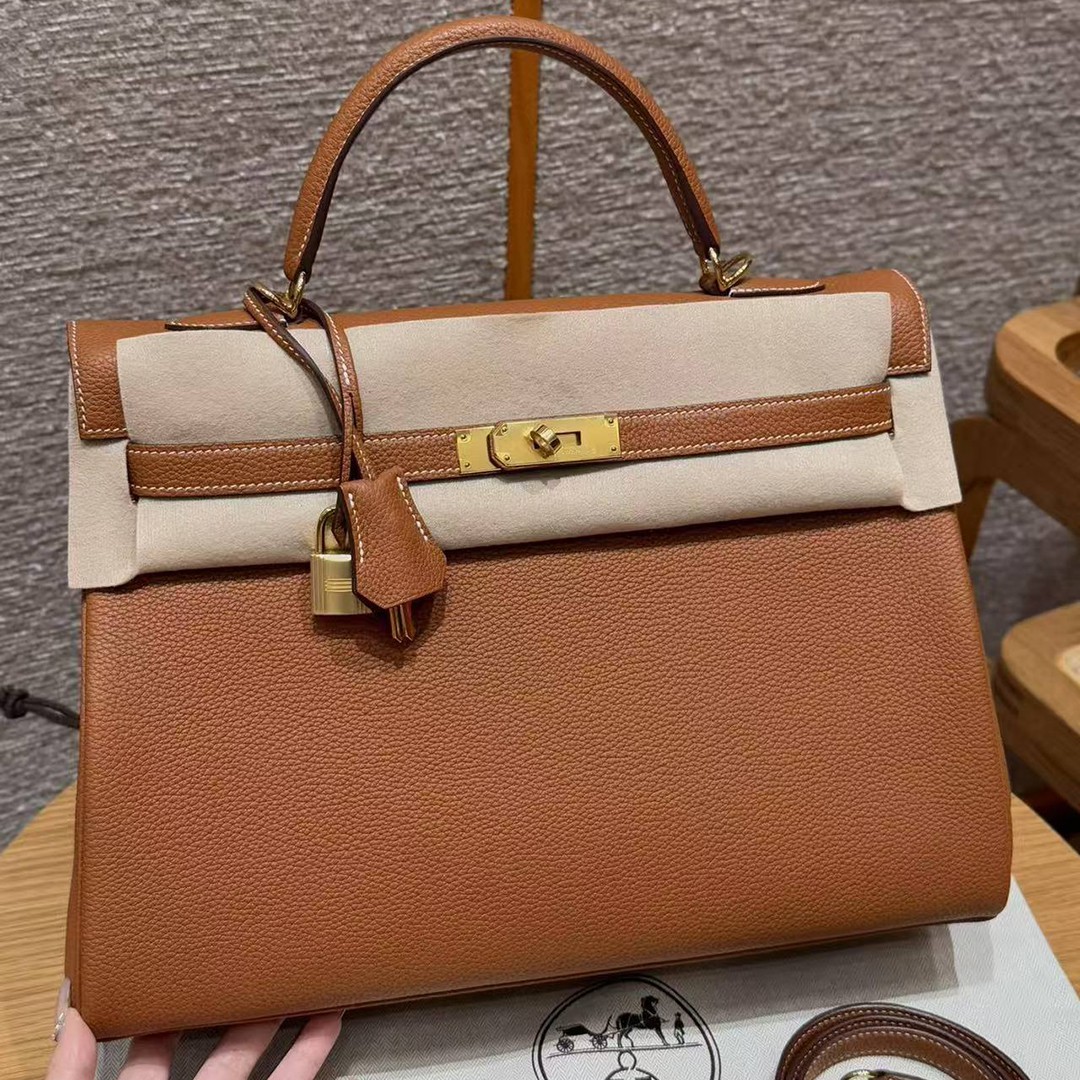 Hermes Kelly 35 Bag Handmade In Togo Calfskin Leather Gold Hardware 37 Gold - Image 2