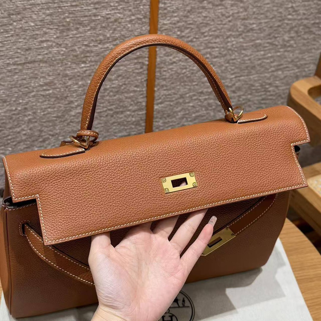 Hermes Kelly 35 Bag Handmade In Togo Calfskin Leather Gold Hardware 37 Gold - Image 8