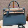 Hermes Kelly 35 Bag Handmade In Epsom Calfskin Leather Silver Hardware 75 Bleu Jean