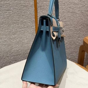 Hermes Kelly 35 Bag Handmade In Epsom Calfskin Leather Silver Hardware 75 Bleu Jean - Image 22