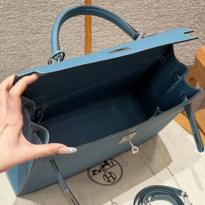Hermes Kelly 35 Bag Handmade In Epsom Calfskin Leather Silver Hardware 75 Bleu Jean - Image 19