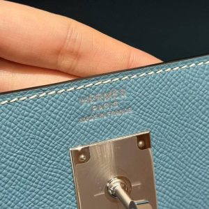 Hermes Kelly 35 Bag Handmade In Epsom Calfskin Leather Silver Hardware 75 Bleu Jean - Image 18