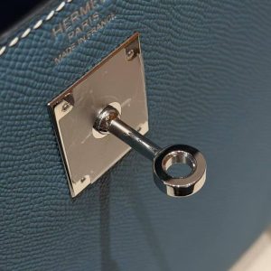 Hermes Kelly 35 Bag Handmade In Epsom Calfskin Leather Silver Hardware 75 Bleu Jean - Image 12