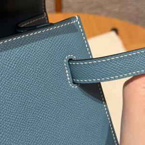 Hermes Kelly 35 Bag Handmade In Epsom Calfskin Leather Silver Hardware 75 Bleu Jean - Image 11