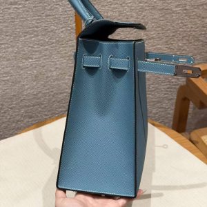 Hermes Kelly 35 Bag Handmade In Epsom Calfskin Leather Silver Hardware 75 Bleu Jean - Image 9