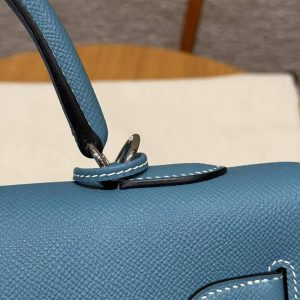 Hermes Kelly 35 Bag Handmade In Epsom Calfskin Leather Silver Hardware 75 Bleu Jean - Image 6