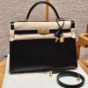 Hermes Kelly 35 Bag Handmade In Box Calfskin Leather Gold Hardware 89 Noir