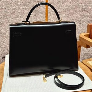 Alternative view of Hermes Kelly 35 Bag Handmade In Box Calfskin Leather Gold Hardware 89 Noir