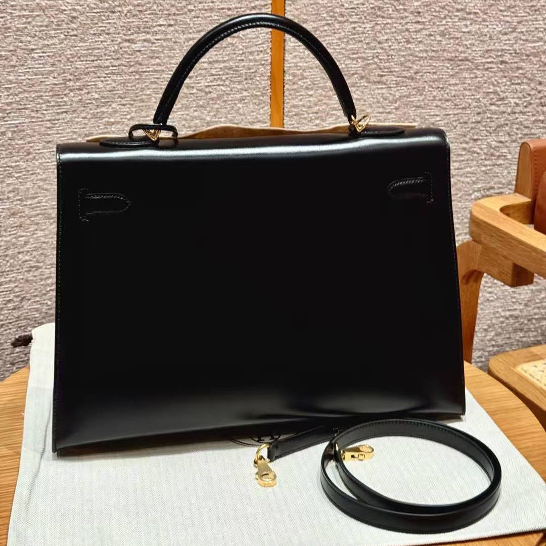 Hermes Kelly 35 Bag Handmade In Box Calfskin Leather Gold Hardware 89 Noir - Image 2