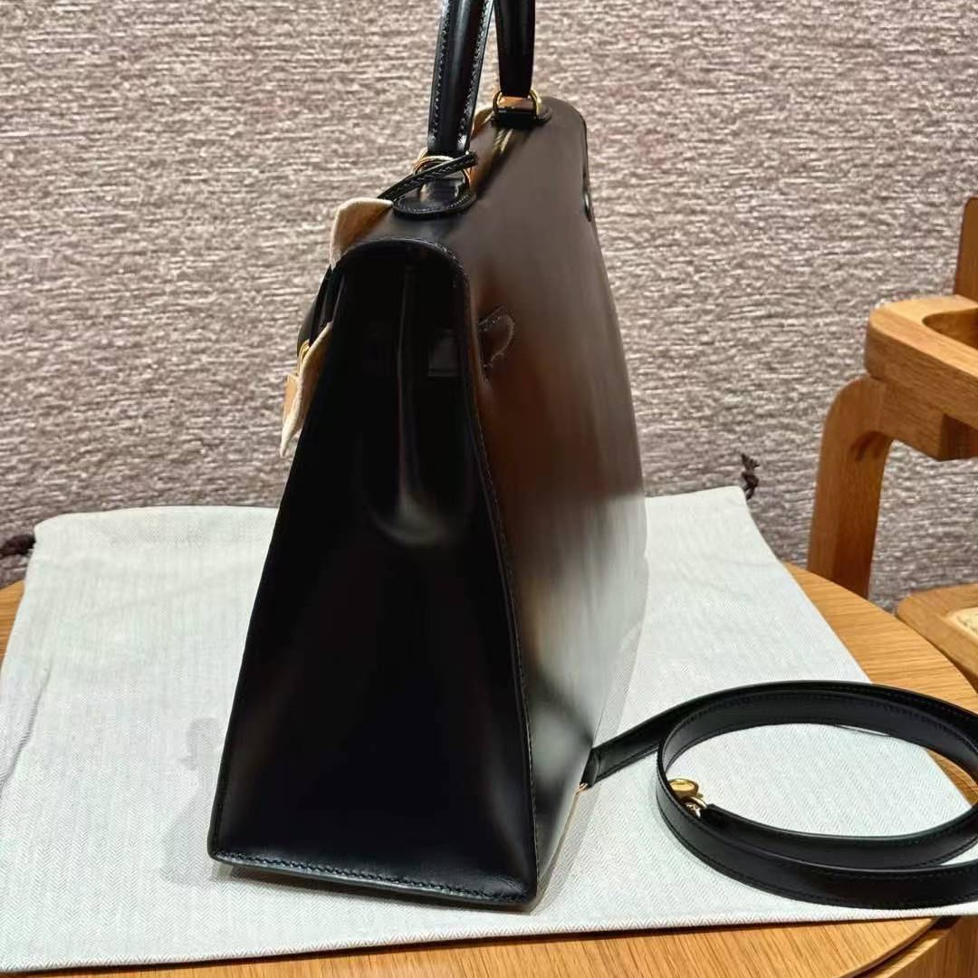 Hermes Kelly 35 Bag Handmade In Box Calfskin Leather Gold Hardware 89 Noir - Image 18