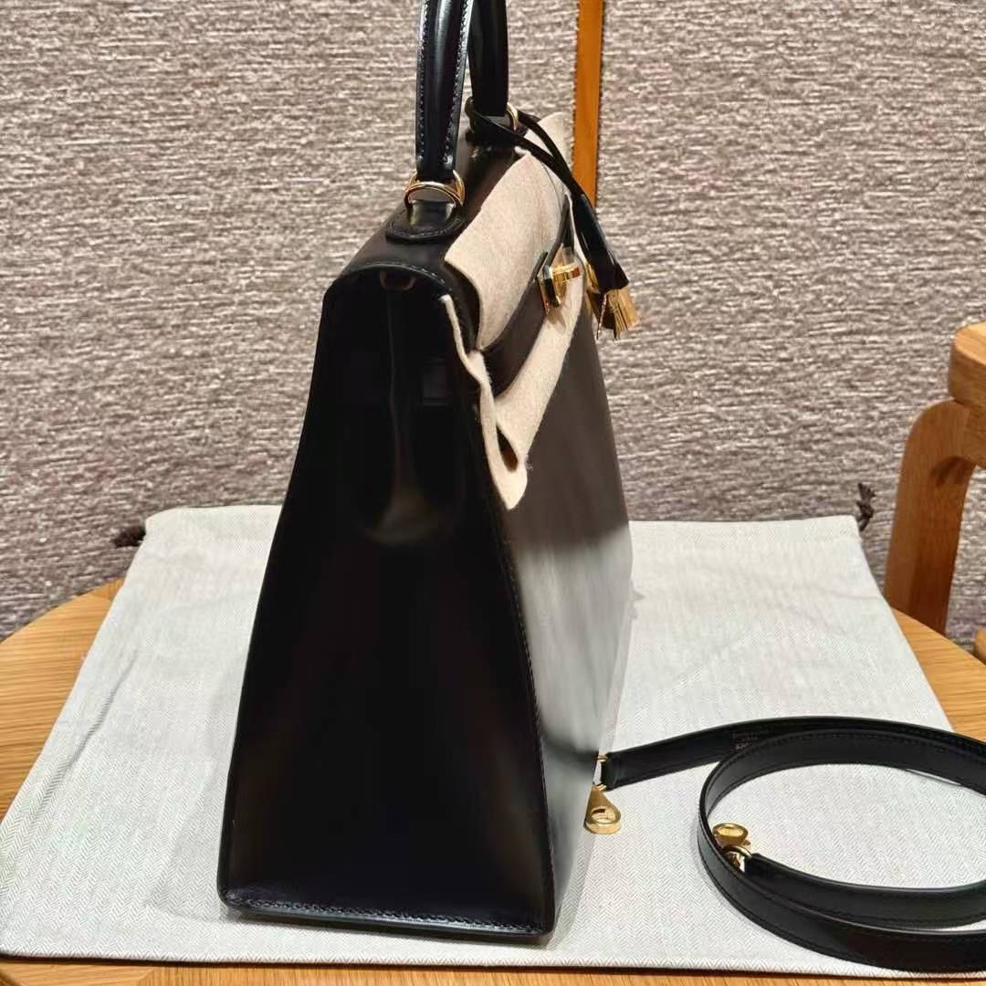 Hermes Kelly 35 Bag Handmade In Box Calfskin Leather Gold Hardware 89 Noir - Image 17