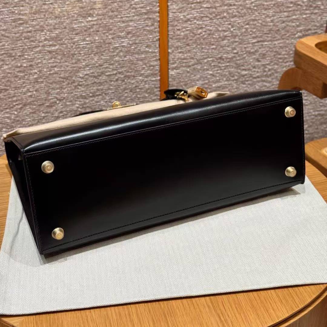 Hermes Kelly 35 Bag Handmade In Box Calfskin Leather Gold Hardware 89 Noir - Image 16