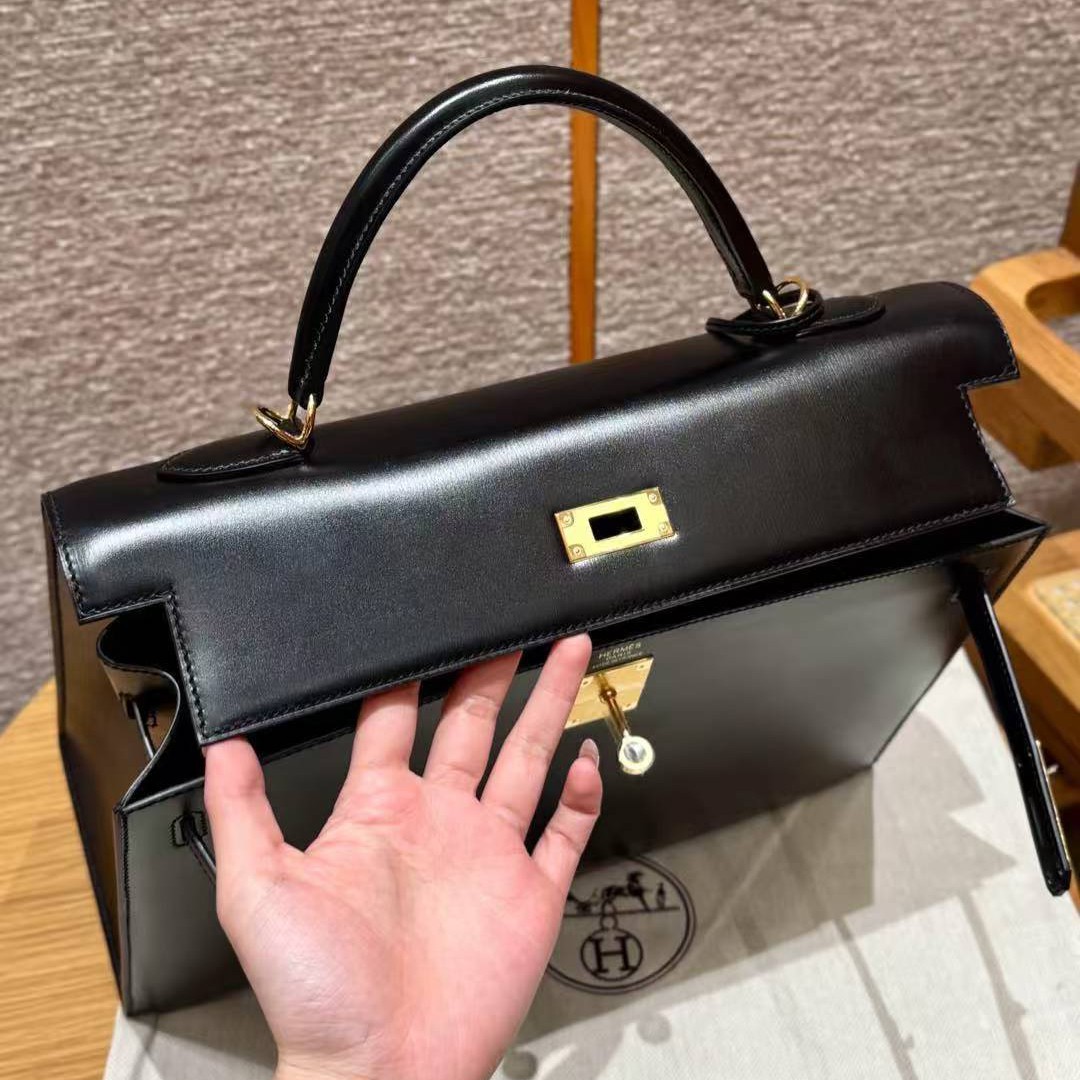 Hermes Kelly 35 Bag Handmade In Box Calfskin Leather Gold Hardware 89 Noir - Image 15