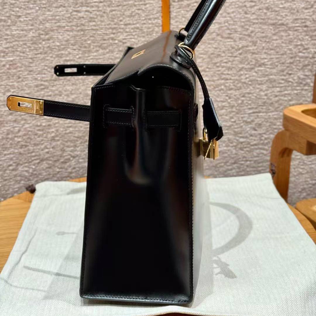 Hermes Kelly 35 Bag Handmade In Box Calfskin Leather Gold Hardware 89 Noir - Image 13