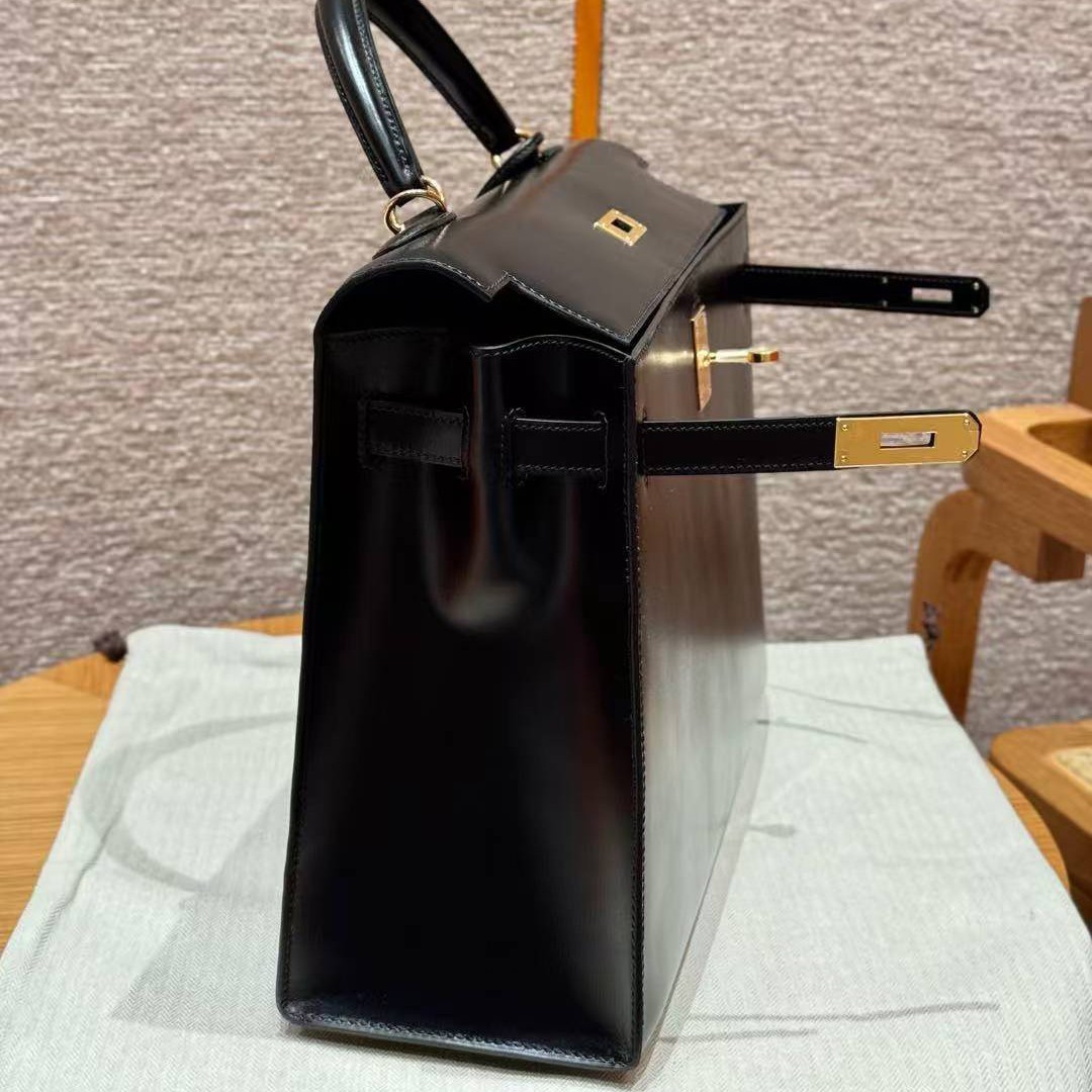 Hermes Kelly 35 Bag Handmade In Box Calfskin Leather Gold Hardware 89 Noir - Image 12