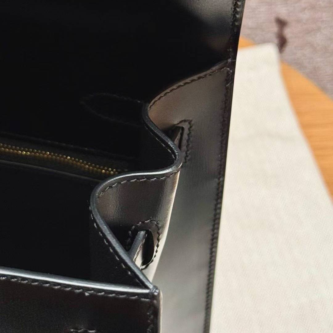 Hermes Kelly 35 Bag Handmade In Box Calfskin Leather Gold Hardware 89 Noir - Image 7