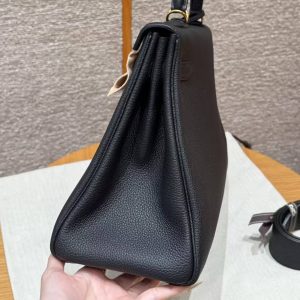 Hermes Kelly 35 Bag Handmade In Togo Calfskin Leather Gold Hardware 89 Noir - Image 21