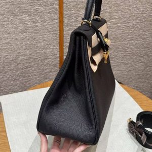 Hermes Kelly 35 Bag Handmade In Togo Calfskin Leather Gold Hardware 89 Noir - Image 20