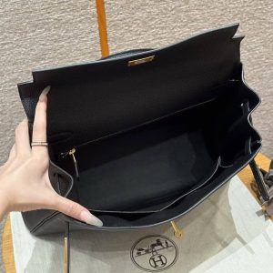 Hermes Kelly 35 Bag Handmade In Togo Calfskin Leather Gold Hardware 89 Noir - Image 19