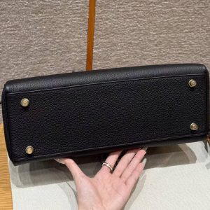 Hermes Kelly 35 Bag Handmade In Togo Calfskin Leather Gold Hardware 89 Noir - Image 18