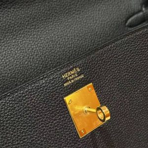 Hermes Kelly 35 Bag Handmade In Togo Calfskin Leather Gold Hardware 89 Noir - Image 17