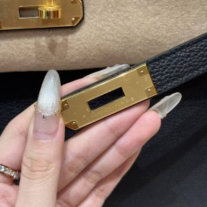 Hermes Kelly 35 Bag Handmade In Togo Calfskin Leather Gold Hardware 89 Noir - Image 16